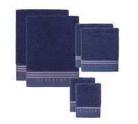 Set 6 toallas baño (2x tocador 30x50cm + 2x manos 50x90cm + 2x baño 70x140cm) 450gsm en algodón azul con gris scalpers home