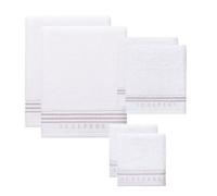 Set 6 toallas baño (2x tocador 30x50cm + 2x manos 50x90cm + 2x baño 70x140cm) 450gsm en algodón blanco con gris scalpers home