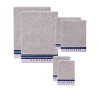 Set 6 toallas baño (2x tocador 30x50cm + 2x manos 50x90cm + 2x baño 70x140cm) 450gsm en algodón gris con azul scalpers home