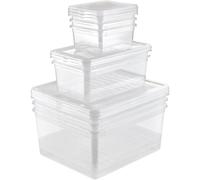 Set 8 Cajas de almacenaje: 3x1,7 L + 2x5,6 L + 3x18 L, Plástico, Natural Transparent KEEEPER