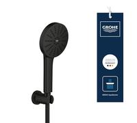 Set Alcachofa de Ducha y Soporte Pared GROHE Vitalio Joy+ 120 (Ø120mm, 3 chorros, ahorro 6,3 l/min, antiquemaduras, manguera de ducha 1,5m), Negro Mate, 1348652430