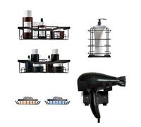 Set baño 6 piezas metálico nyana home | estantes sin taladro | antióxido y adhesivo potente