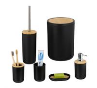 Relaxdays Set de 6 accesorios de baño marrón claro,negro,plata