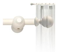 Set barra de madera de cortina con anillas Diametro 30 mm, Kit barra de cortina instalación a pared Barra Blanca de 2m con terminal ESFERA Barras de cortinas CINTACOR