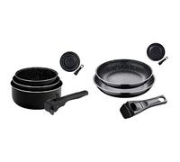 Set Bundle Bergner: 3 Cazos de Aluminio Prensado Ø16+18+20cm & 2 Sartenes Ø24+28cm | Mango Ergonómico Extraíble Click & Cook | Apta para Inducción | Edición Negra Menaje de Cocina