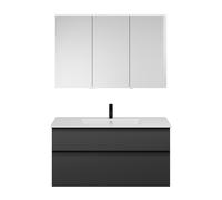Set burgbad Eqio, compuesto por armario con espejo a la derecha, lavabo de cerámica Slim y mueble bajo para lavabo, anchura 1220mm, SHCP122LF6584C0001G0252, Color: Gris oscuro mate / Gris oscuro mate,