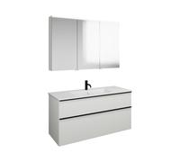 Set burgbad Eqio, compuesto por armario con espejo a la derecha, lavabo de cerámica Slim y mueble bajo para lavabo, anchura 1220mm, SHCP122LF6582C0001G0252, Color: Blanco mate / Blanco mate, tirador n