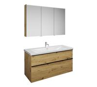 Set burgbad Eqio, compuesto por armario con espejo a la derecha, lavabo de cerámica y mueble bajo para lavabo, anchura 1230mm, SFAN123LF5662C0001G0252, Color: Roble decoración Urban / Roble decoración