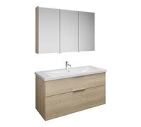 Set burgbad Eqio, compuesto por armario con espejo a la derecha, lavabo de cerámica y mueble bajo para lavabo, anchura 1230mm, SFAN123LF3180C0001G0146, Color: Roble Decoración Cachemira / Roble Decora