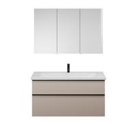 Set burgbad Eqio, compuesto por armario con espejo a la derecha, lavabo de cerámica y mueble bajo para lavabo, anchura 1230mm, SFAN123LF6583C0001G0252, Color: Gris claro mate / Gris claro mate, tirado