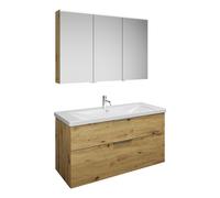 Set burgbad Eqio, compuesto por armario con espejo a la derecha, lavabo de cerámica y mueble bajo para lavabo, anchura 1230mm, SFAN123LF5662C0001G0146, Color: Decoración roble urbano / Decoración robl