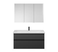 Set burgbad Eqio, compuesto por armario con espejo a la izquierda, lavabo de cerámica y mueble bajo para lavabo, anchura 1230mm, SFAN123RF6584C0001G0252, Color: Gris oscuro mate / Gris oscuro mate, ti