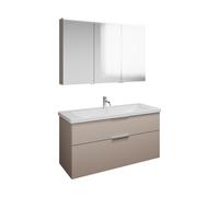 Set burgbad Eqio, compuesto por armario con espejo a la izquierda, lavabo de cerámica y mueble bajo para lavabo, anchura 1230mm, SFAN123RF6583C0001G0146, Color: Gris claro mate / Gris claro mate, tira