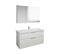 Set burgbad Eqio, compuesto por armario con espejo a la izquierda, lavabo de cerámica y mueble bajo para lavabo, anchura 1230mm, SFAN123RF6582C0001G0146, Color: Blanco mate / Blanco mate, mango cromad