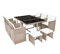 Set Comedor De Jardín 11 Piezas Y Cojines Ratán Sintético Beige Vidaxl