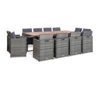 Set Comedor De Jardín 13 Piezas Y Cojines Ratán Sintético Gris Vidaxl