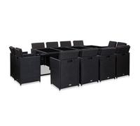 Set Comedor De Jardín 13 Piezas Y Cojines Ratán Sintético Negro Vidaxl