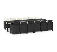 Set Comedor De Jardín 13 Pzas Con Cojines Ratán Sintético Negro Vidaxl