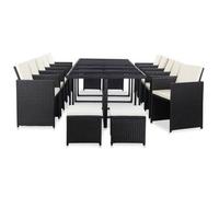 Set Comedor De Jardín 15 Piezas Y Cojines Ratán Sintético Negro Vidaxl