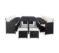 Set Comedor De Jardín 15 Piezas Y Cojines Ratán Sintético Negro Vidaxl