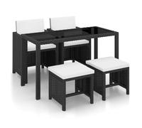 vidaXL Set de comedor de jardín 5 piezas de ratán sintético con cojines, negro