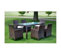 vidaXL Set comedor de jardín 7 piezas y cojines ratán sintético marrón