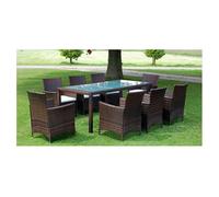 Set comedor de jardín 9 piezas y cojines ratán sintético marrón vidaxl 90 cm