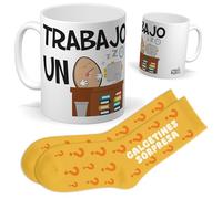 Set con humor | Taza trabajo un huevo + Calcetines Sorpresa | Regalo Original y Divertido para Hombre o Mujer | Cumpleaños, Navidad, Oficina, Amigos, Familiares y Regalos con Buen Humor