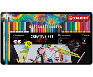 Set creativo stabilo creative set arty - estuche de metal con 12 rotul