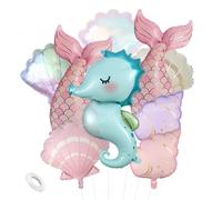 Set de 10 Globos de Aluminio con Forma de Cola de Sirena, Conchas y Caracolas, Globos de Helio para Baby Shower, Decoración de Cumpleaños con Temática de Sirenas y el Océano 10pcs