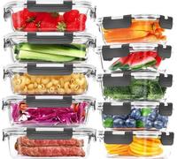 Set de 10 recipientes de vidrio para almacenamiento – 5 de 1040 ml y 5 de 370 ml, 10 tapas, sin BPA, herméticos por cuatro lados, aptos para microondas y congelador