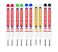 Set de 10 Rotuladores para Agujeros Profundos con Punta Extra Larga de 20 mm - Permanentes, Recargables e Impermeables para Madera, Metal y Cartón - 2 Negros, 2 Rojos, 2 Azules, 2 Verdes y 2 Blancos