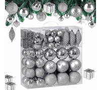 DEUBA® Bolas Adornos para Árbol de Navidad Set Completo 103Pzs. Decoración Navideña Colgante Plateado