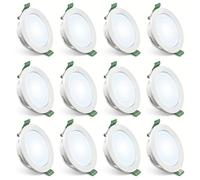 Set de 12 Focos LED Empotrables Techo, 4W (Equiv. 40W) Downlights Ultraplanos Fondo 28mm Sin Transformador 230V, Luz Fría 6000K, Material Plástico, Baño Cocina Pasillo Ojos de Buey
