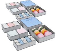 Set de 12 organizadores plegables para armarios y cajones de la marca Unyqoos®: 4 grandes, 4 medianos y 4 pequeños, fabricados en tela no tejida y cartón resistente, antidesgarro, que mantienen su for