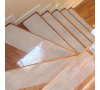Set de 15 escalones antideslizantes transparentes Ibzoa®, de 60 x 15 cm, autoadhesivos, fabricados con PEVA (sin PVC ni cloro), con textura de lichi, aptos para madera, bambú y hormigón