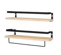 Set de 2 baldas de madera y metal para pared 42cm | Juego de 2 estantes flotantes | Marco de Metal | Tipo industrial moderno | Toallero | Barra toallero | Dormitorio, Cocina, Baño, Sala de Estar