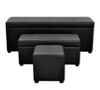 Set de 2 bancos de almacenamiento de piel sintética negro con reposapiés | Estructura de madera duradera, piel sintética fácil de limpiar, asiento acolchado, diseño que ahorra espacio