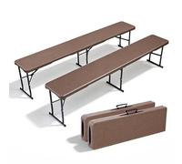 Set de 2 Bancos Plegables 180x28x43 cm, Banco Exterior Plegable Portátil en HDPE con Efecto Mimbre, 4 Cierres Seguridad, 300 kg, Banco Plegable Camping para Jardín Terraza