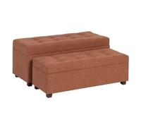 Set de 2 banquetas baul de Tejido y Madera en Teja