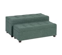 Set de 2 banquetas baul de Tejido y Madera en Verde