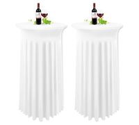 Set de 2 Blanco Fundas elásticas para mesas Redondas de Bar con Falda, Ø 60-65 cm, Manteles de Cóctel para Mesas Altas,Mantel Redondo para Mesa Redonda Bar Boda Mantel de Banquete(60 x 110 cm)