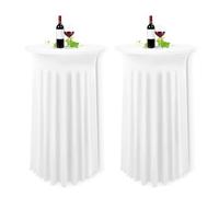 Set de 2 Blanco Fundas elásticas para mesas Redondas de Bar con Falda, Ø 80-85 cm, Manteles de Cóctel para Mesas Altas,Mantel Redondo para Mesa Redonda Bar Boda Mantel de Banquete(80 x 110 cm)