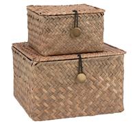 Set de 2 cajas de paja trenzada