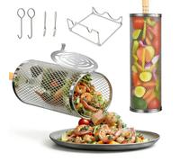 Set de 2 cestas para asar con mango de madera, ideales para barbacoas y camping