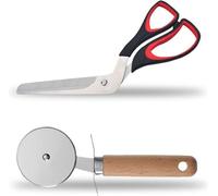 Set de 2 cortadores de pizza Unyqoos®: tijeras de pizza y cortador de rodillo de acero inoxidable, con mango de madera antideslizante, protección para los dedos, cubierta para las cuchillas y fáciles