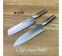 Set de 2 cuchillos japoneses Global: 1 cuchillo Nakiri de 18 cm y 1 cuchillo Santoku de 18 cm (modelos G81 y G80)