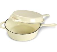Set de 2 en 1 "Echtwerk Schmortopf Grillpfanne": sartén para asar y olla para estofar, ambas de hierro fundido con tapa, con revestimiento de esmalte, aptas para barbacoa e inducción, color gris, capa