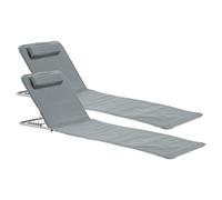 Set de 2 Esterillas de Playa Tumbona Plegable con Cojín con Respaldo en 5 Posiciones Acero Poliéster 160 x 49 cm Gris Oscuro