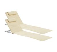 Set de 2 Esterillas de Playa Tumbona Plegable con Cojín con Respaldo en 5 Posiciones Acero Poliéster 160 x 49 cm Beige